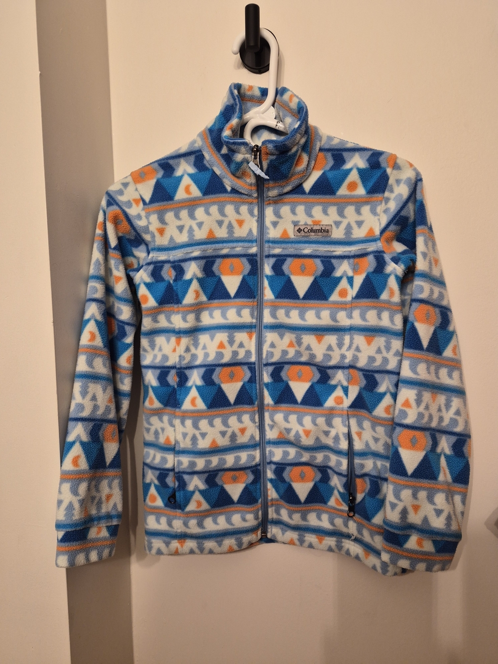 Columbia Kids Blue, White & Orange Geometric Fleece Jacket